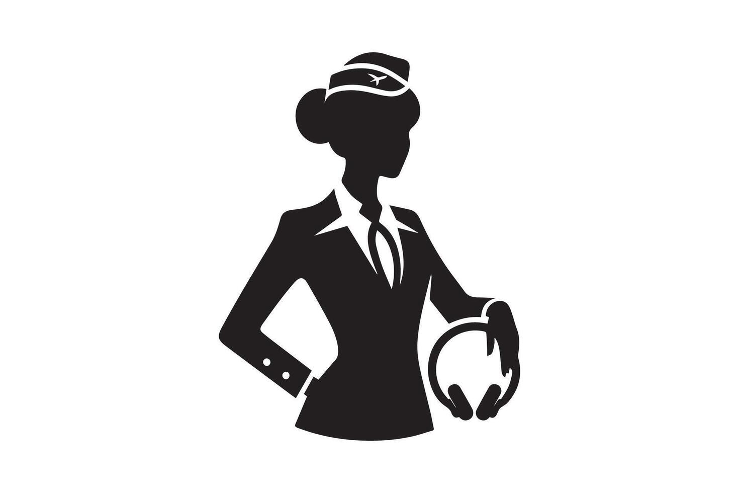 A silhouette of a woman in a suit holding a hat vector