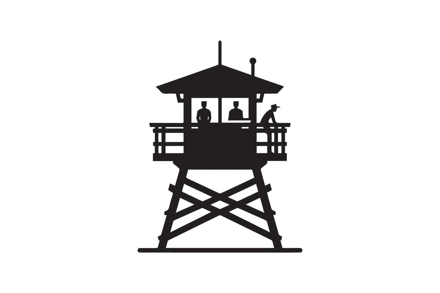 A silhouette of a guard tower with a man on top vector