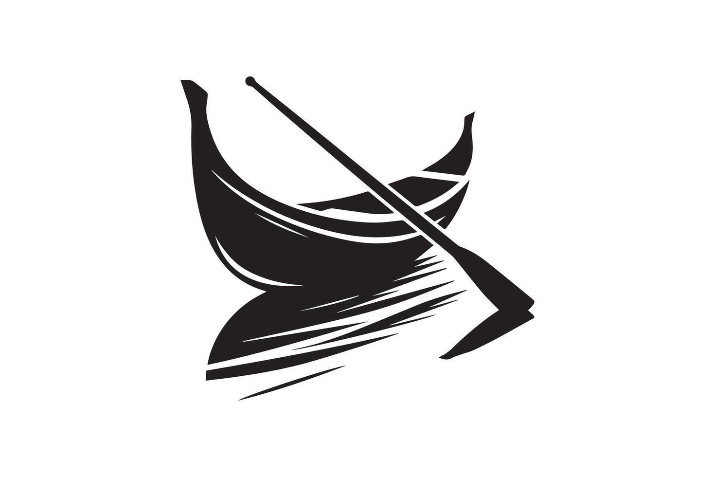 A black and white logo of a boat with a paddle vector