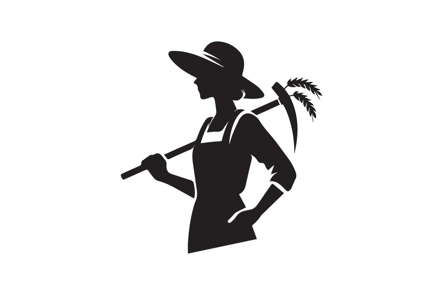 A silhouette of a woman holding a hat and a pickaxe vector