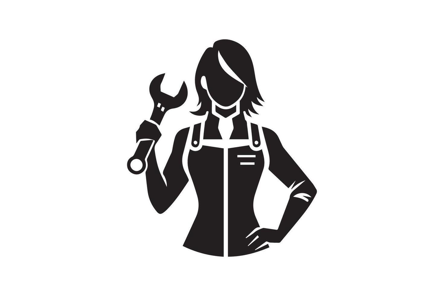 A woman holding a wrench icon vector