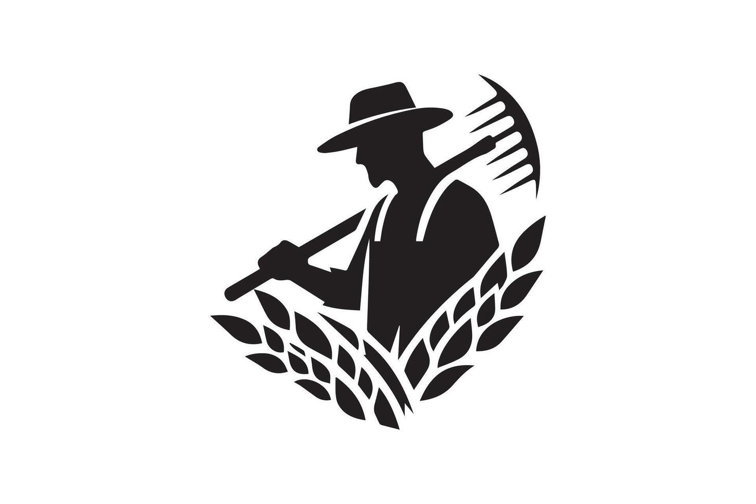 Farmer with hat and rake logo vector