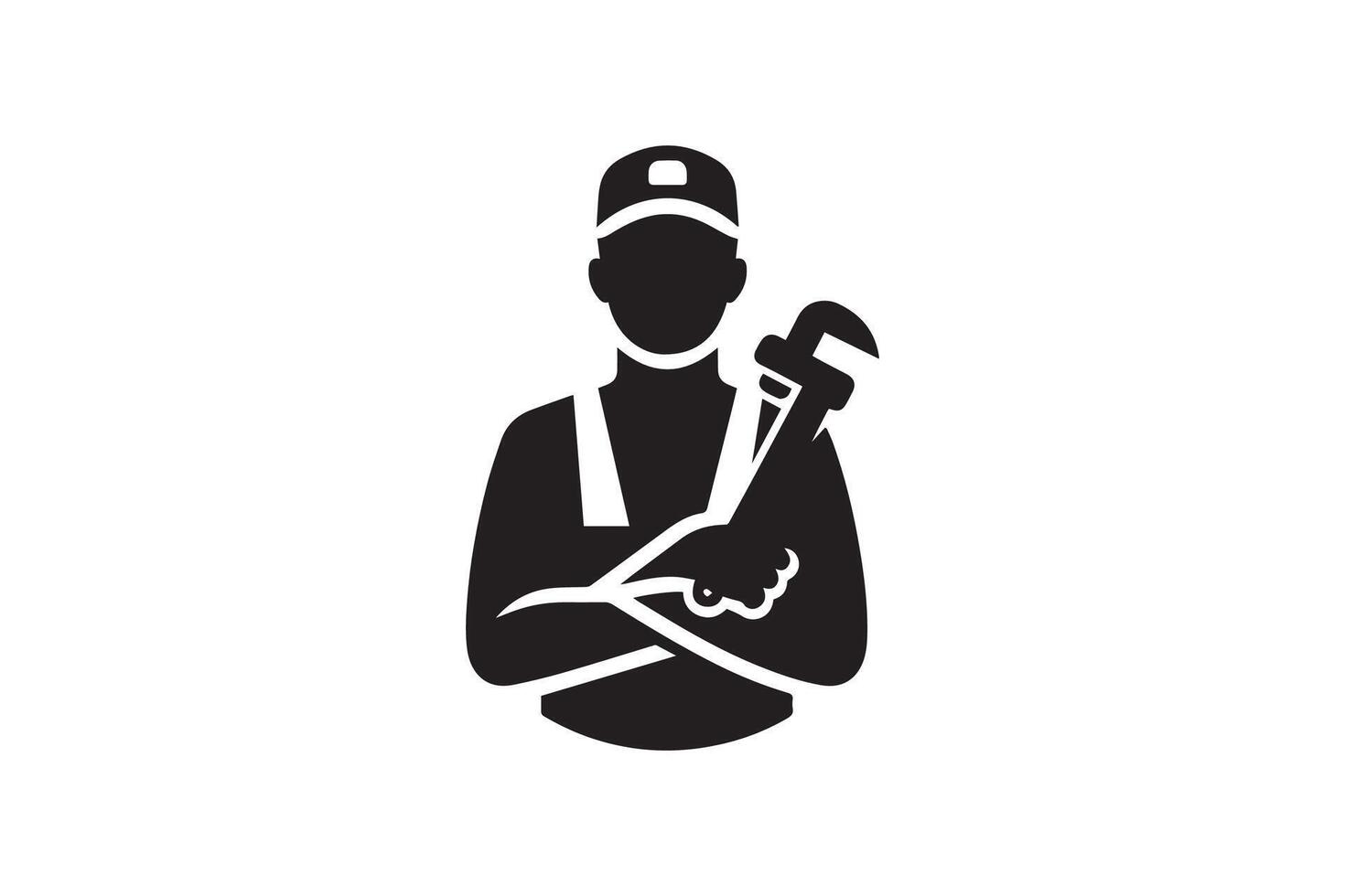 A black and white illustration of a plumber vector