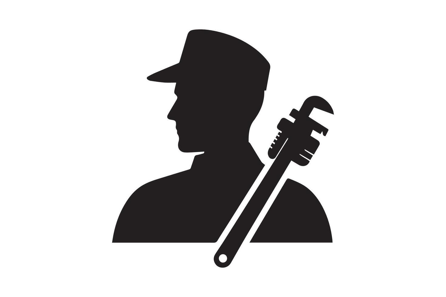 A man with a wrench in his hand is shown in silhouette vector