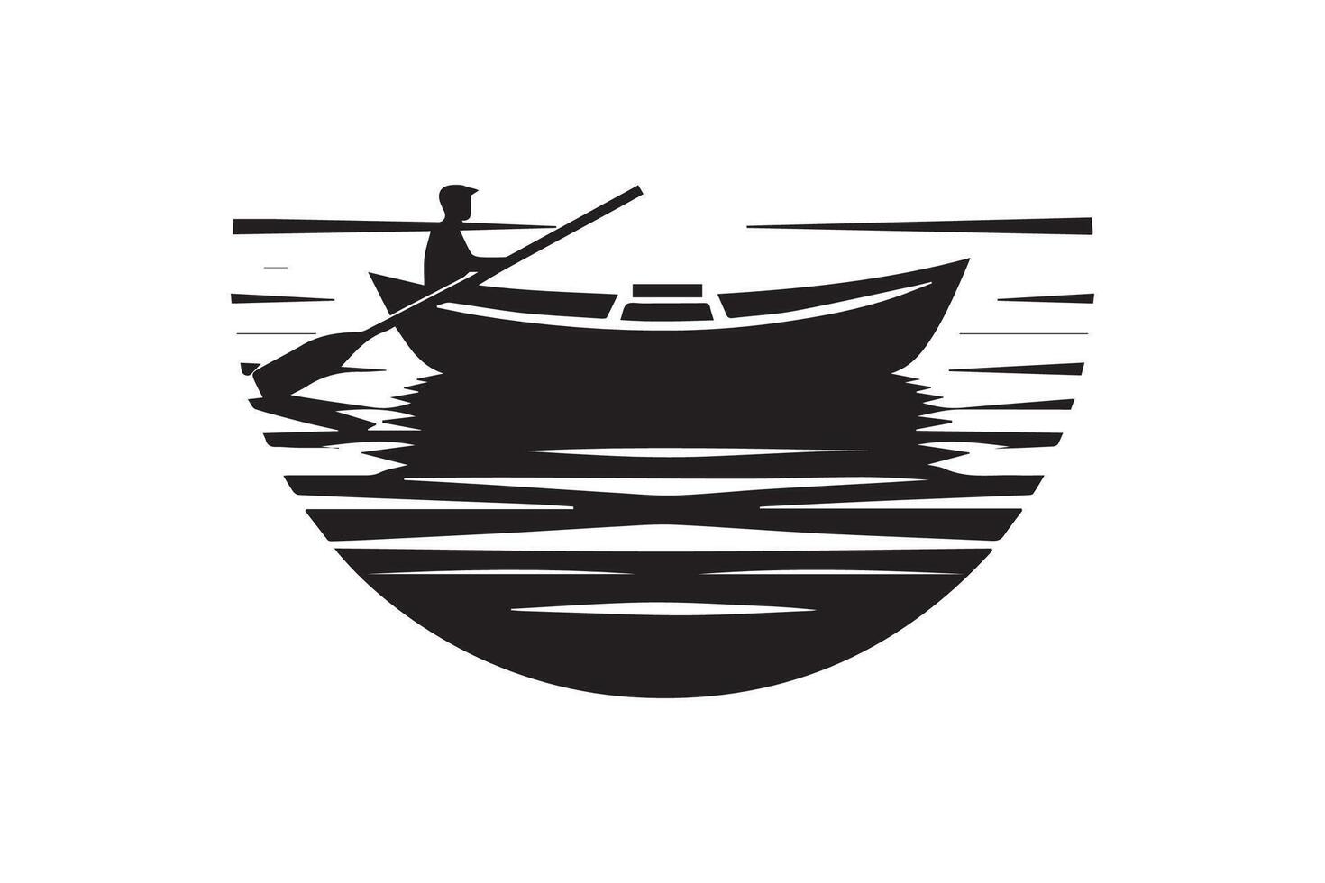 A black and white logo of a man rowing a boat vector