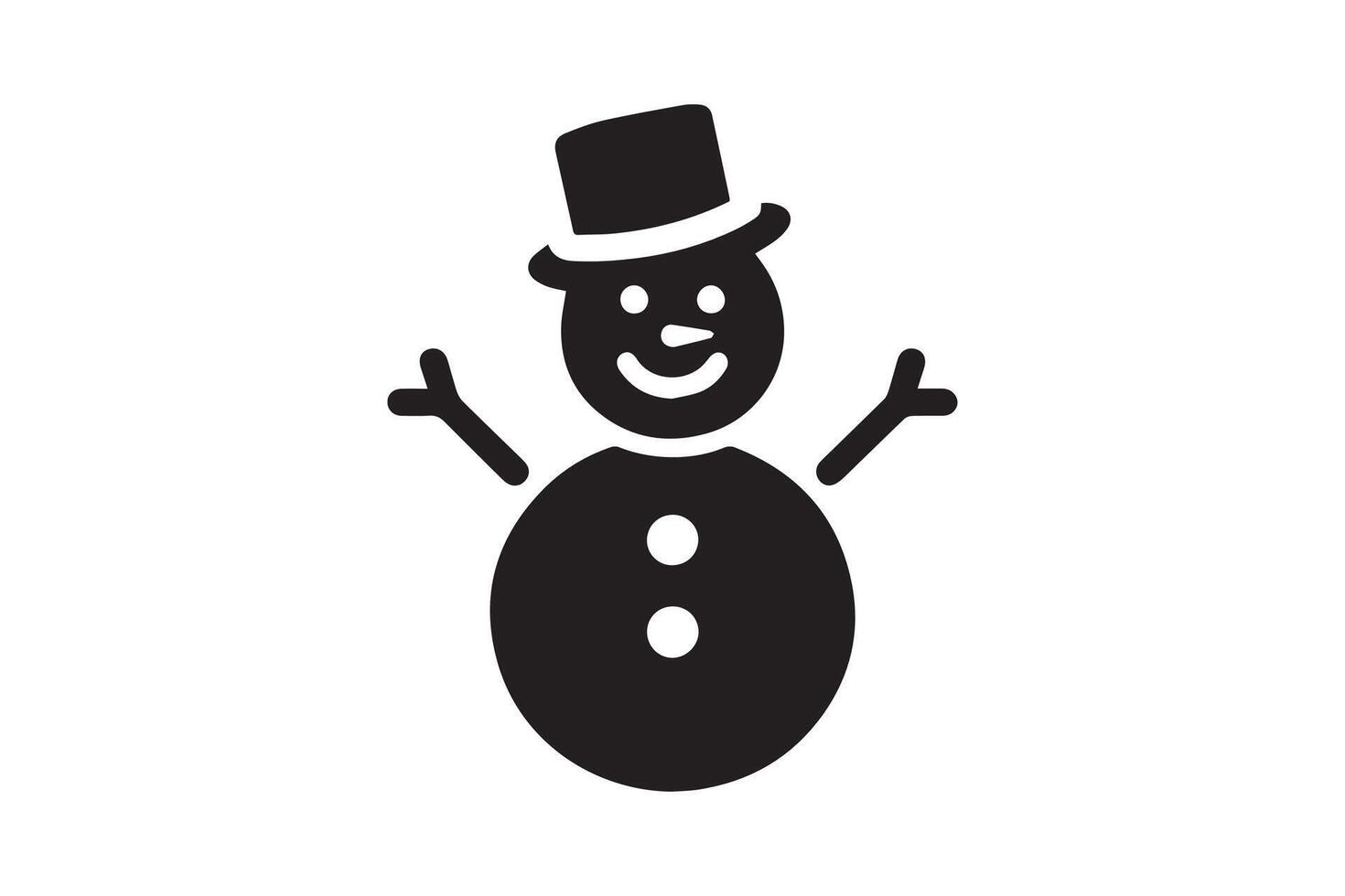 A black and white snowman icon with a hat and top hat vector