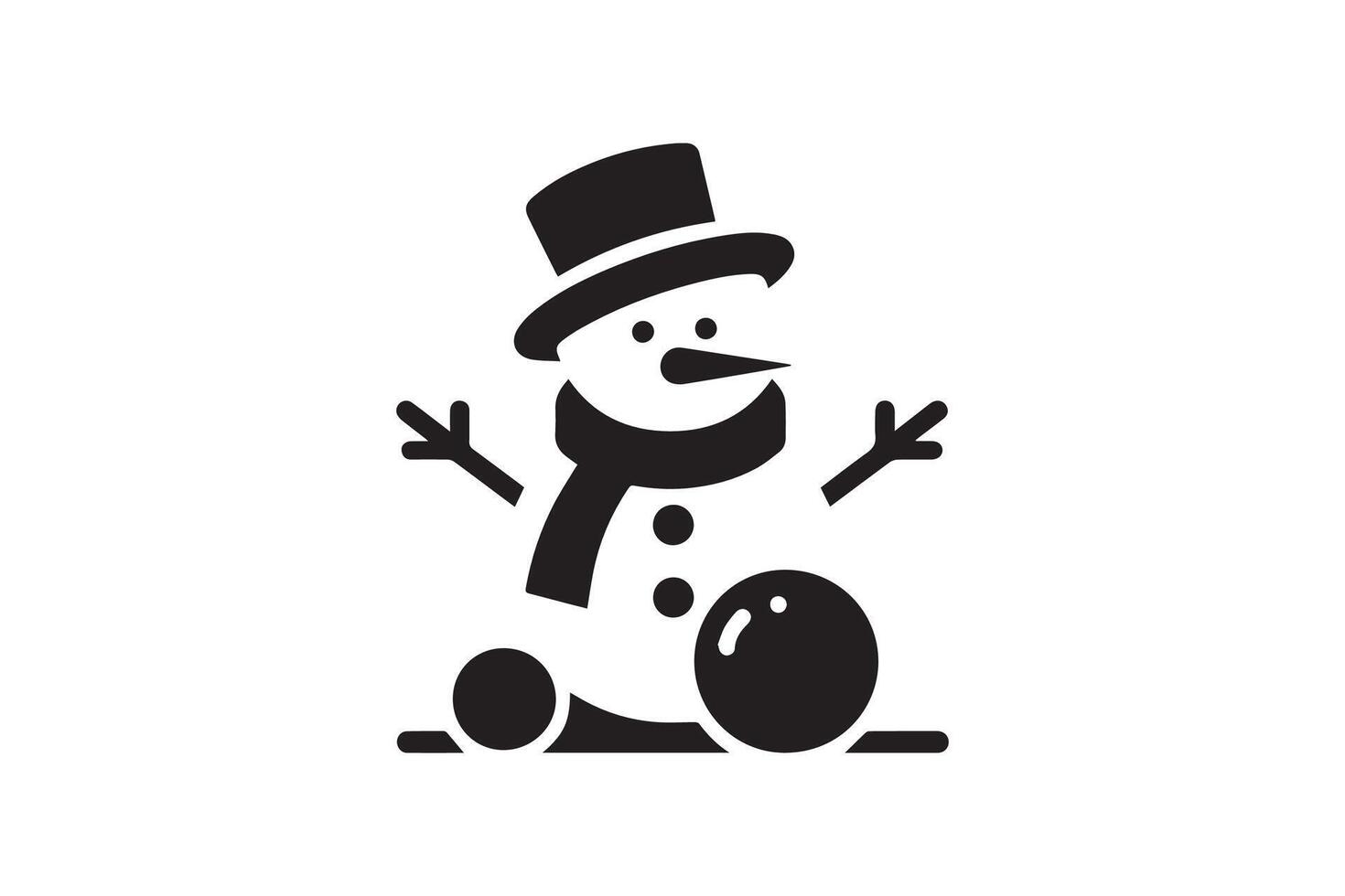 A black and white snowman with hat and scarf vector