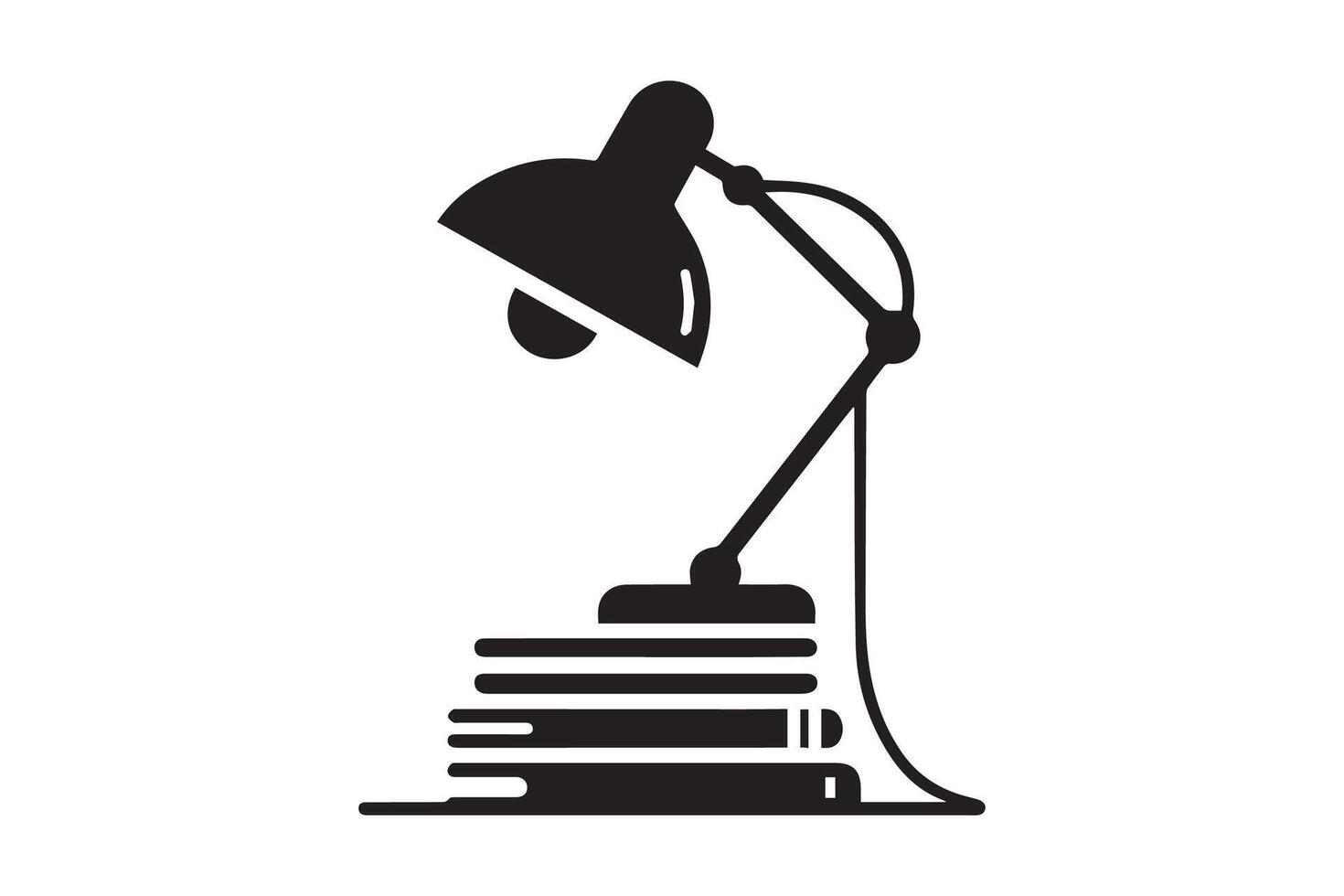 A black and white illustration of a lamp and books vector