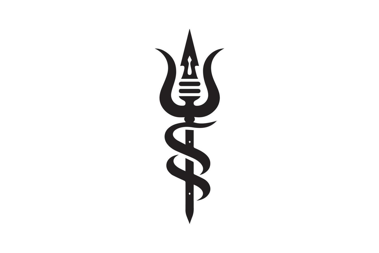 A black and white logo of a sword with a snake on it vector