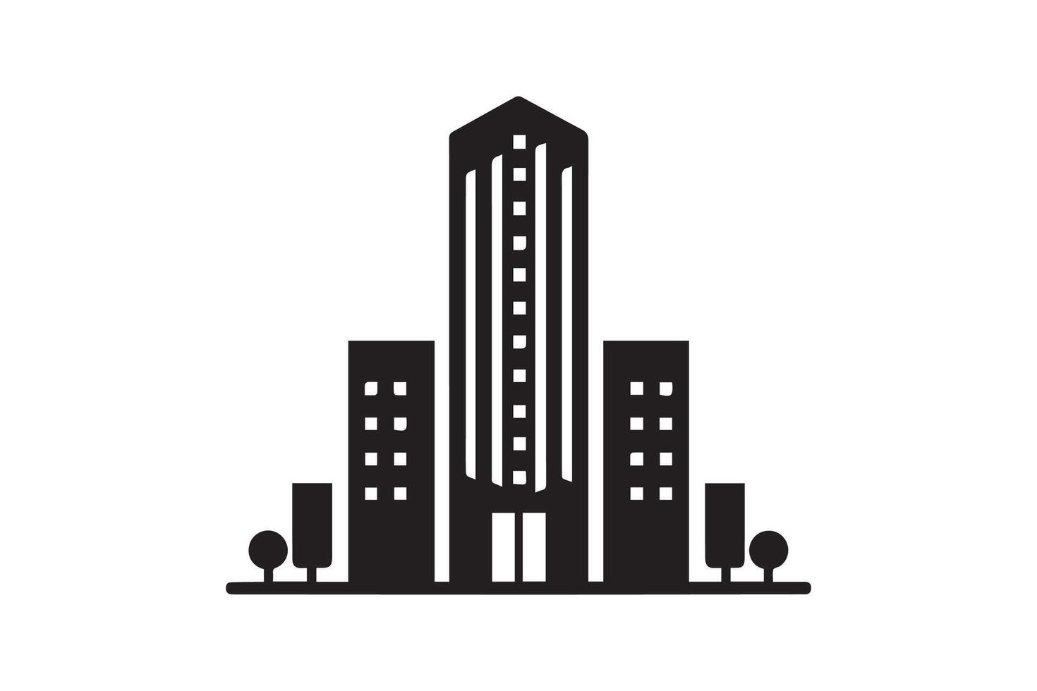 A black and white illustration of a tall building vector