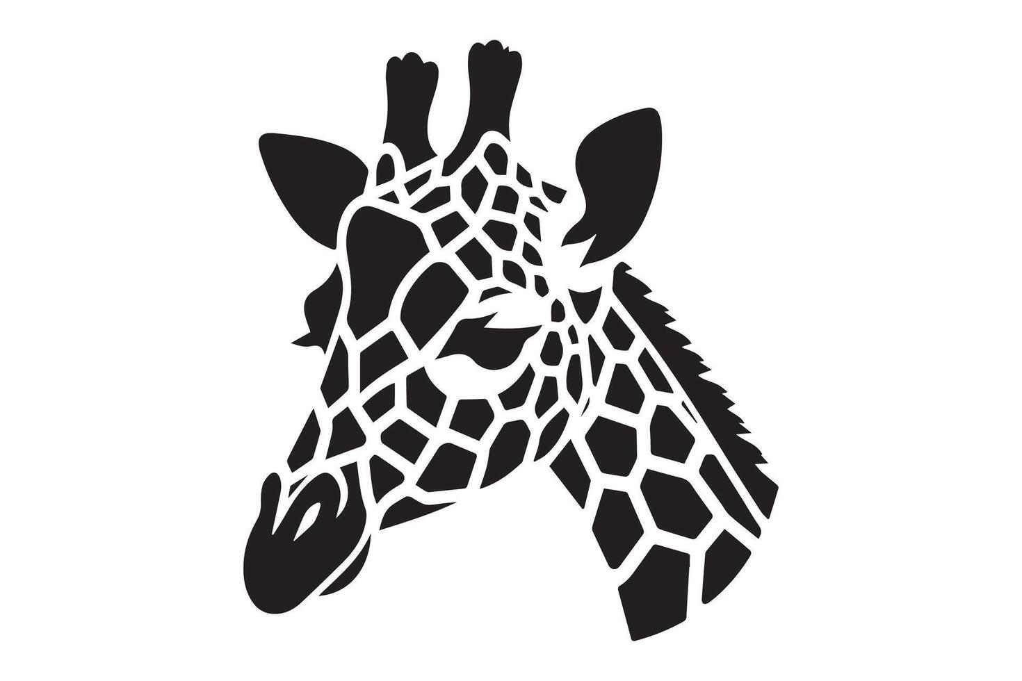 A giraffe head is shown in black and white vector