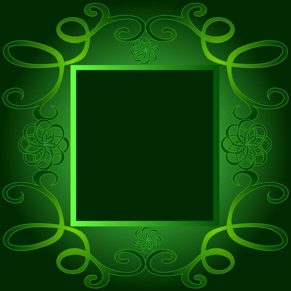 Quadrangular frame decorated with an abstract pattern on a green background vector