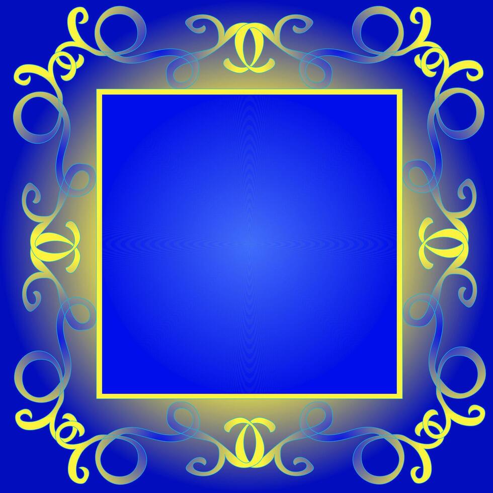 Beautiful patterned frame on a blue and yellow background vector