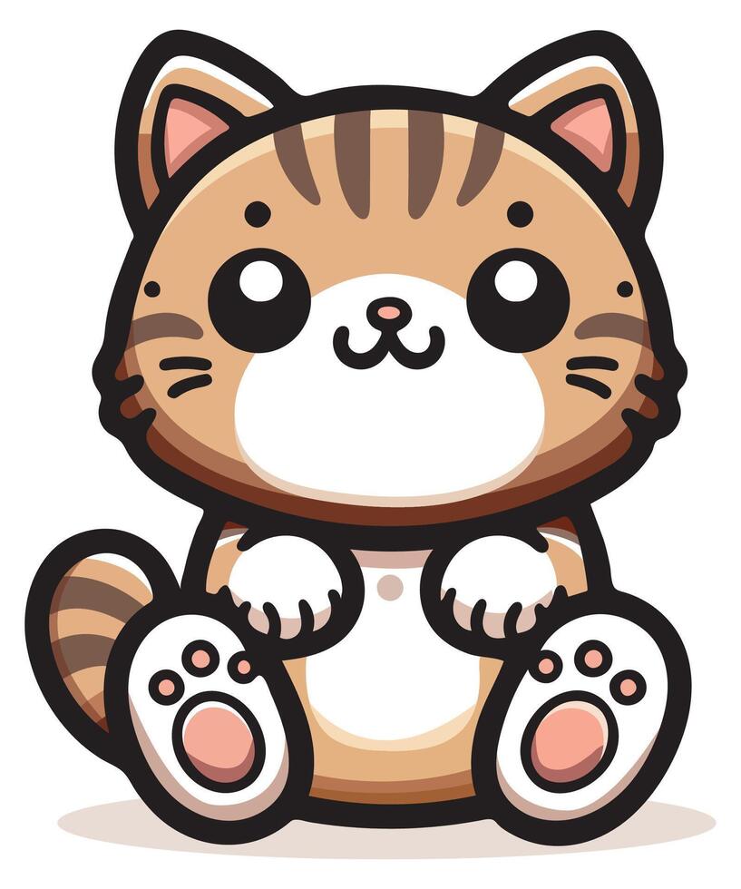 Adorable Cartoon Cat with Big Eyes in Kawaii Style vector