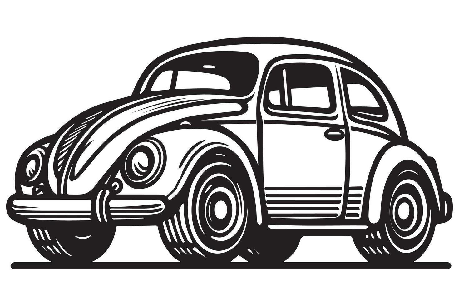Vintage Classic Car Illustration - Hand Drawn Black and White Art vector