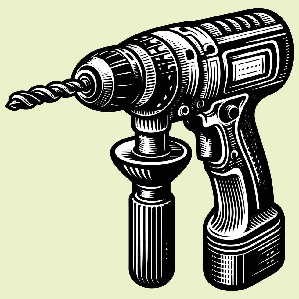 Detailed Hand Drawn Cordless Drill Machine Classic Monochrome Illustration vector