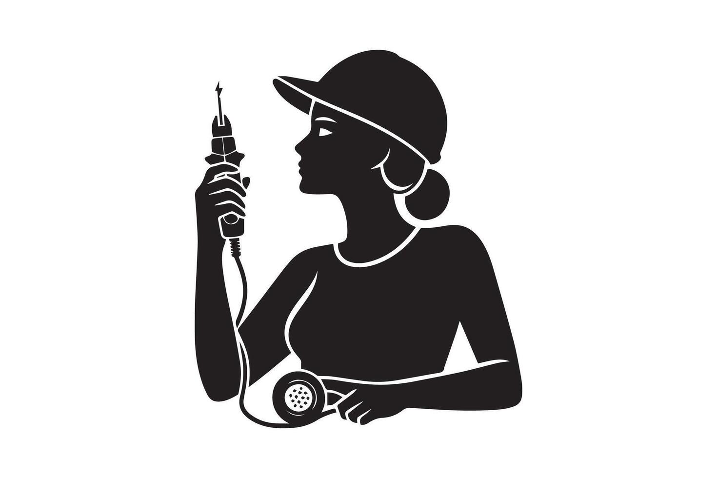 A woman in a hat holding a screwdriver vector
