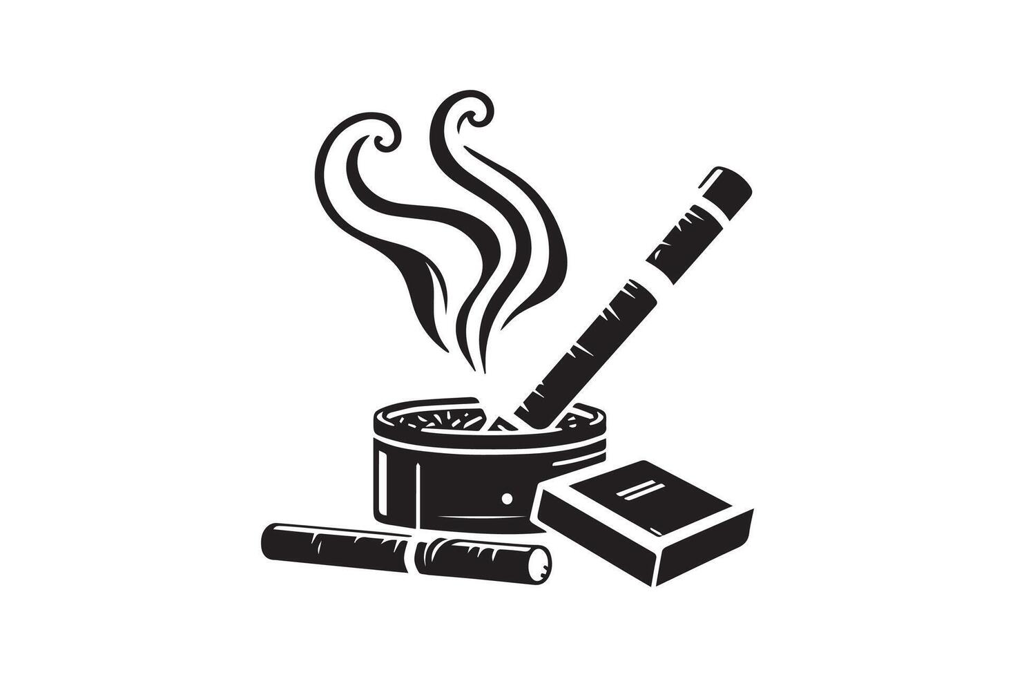 A black and white image of a cigarette and a pipe vector