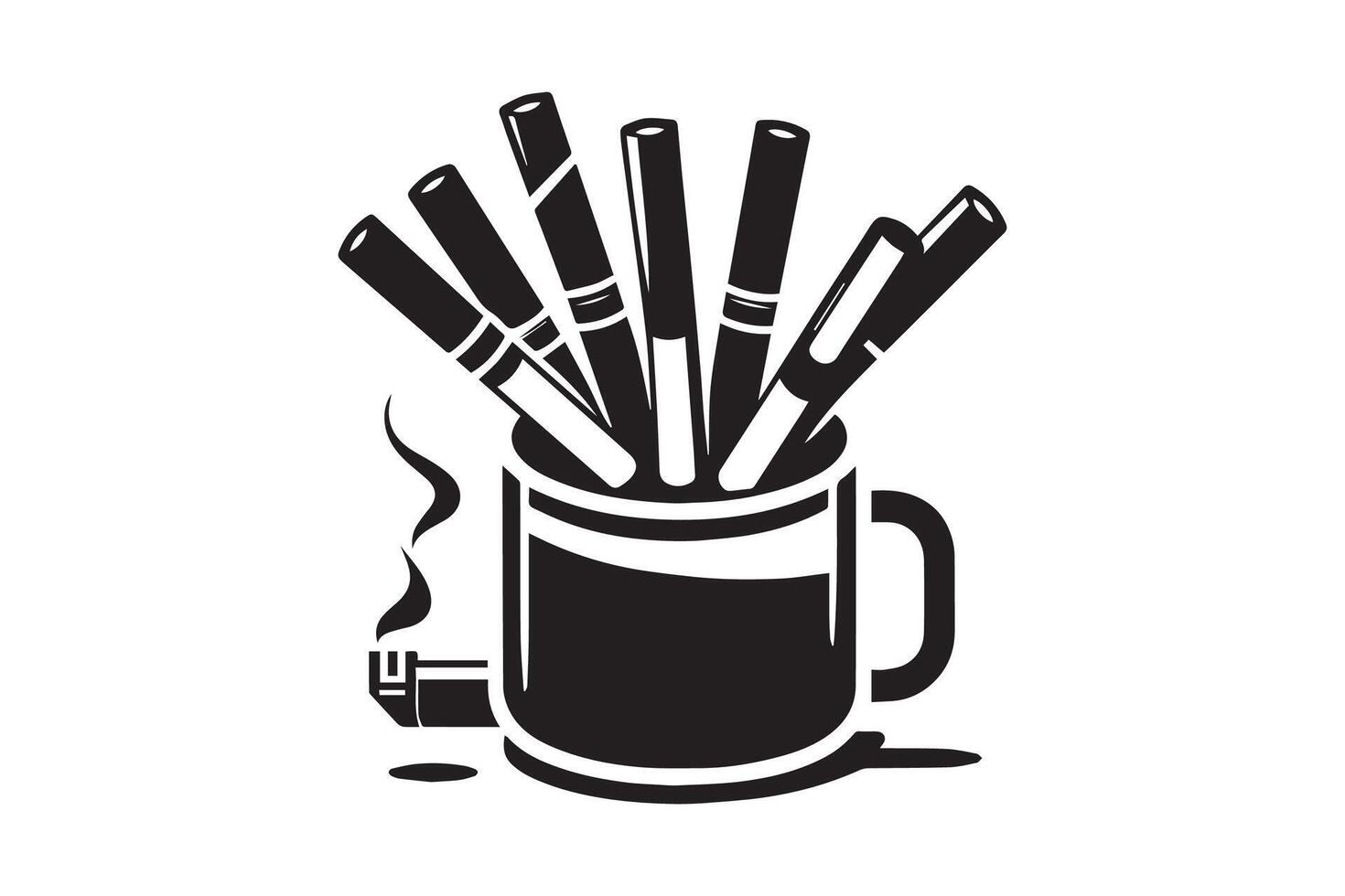 A black and white logo of a mug with a bunch of pencils vector
