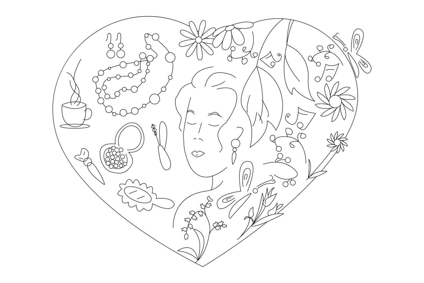 Heart-shaped female illustration for coloring vector