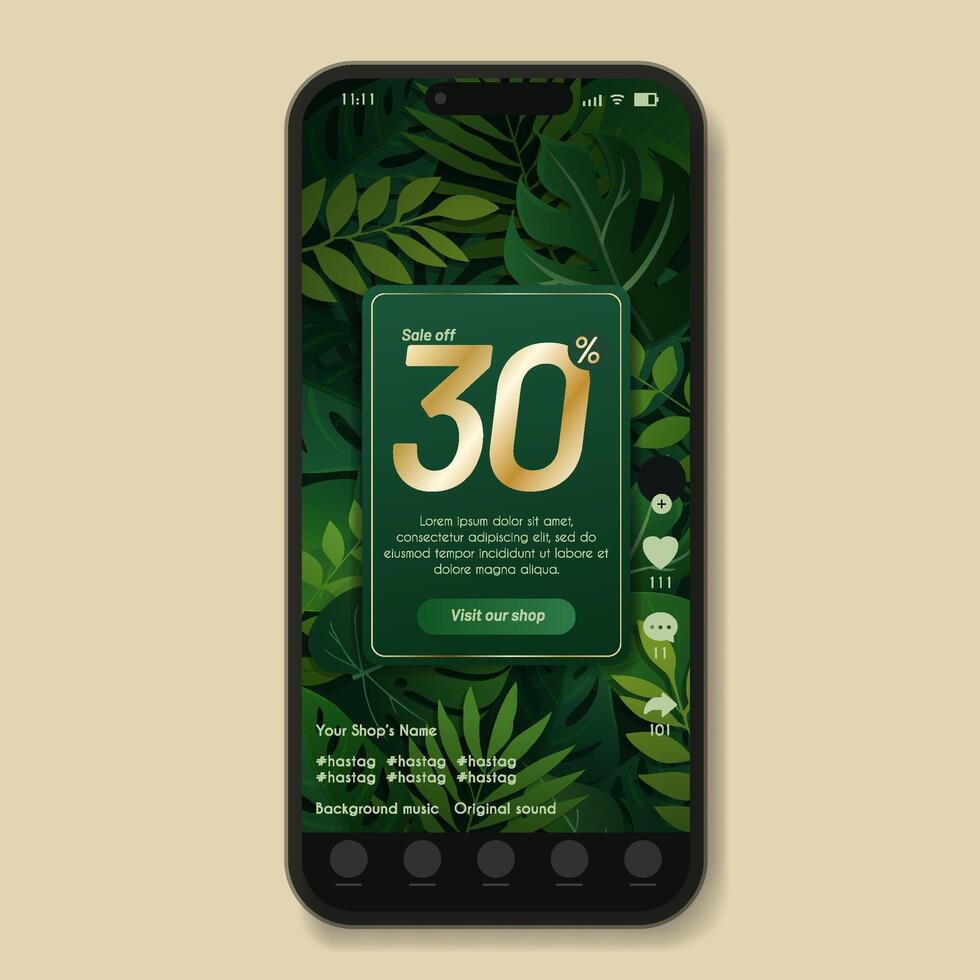 Social post with green leaves background vector