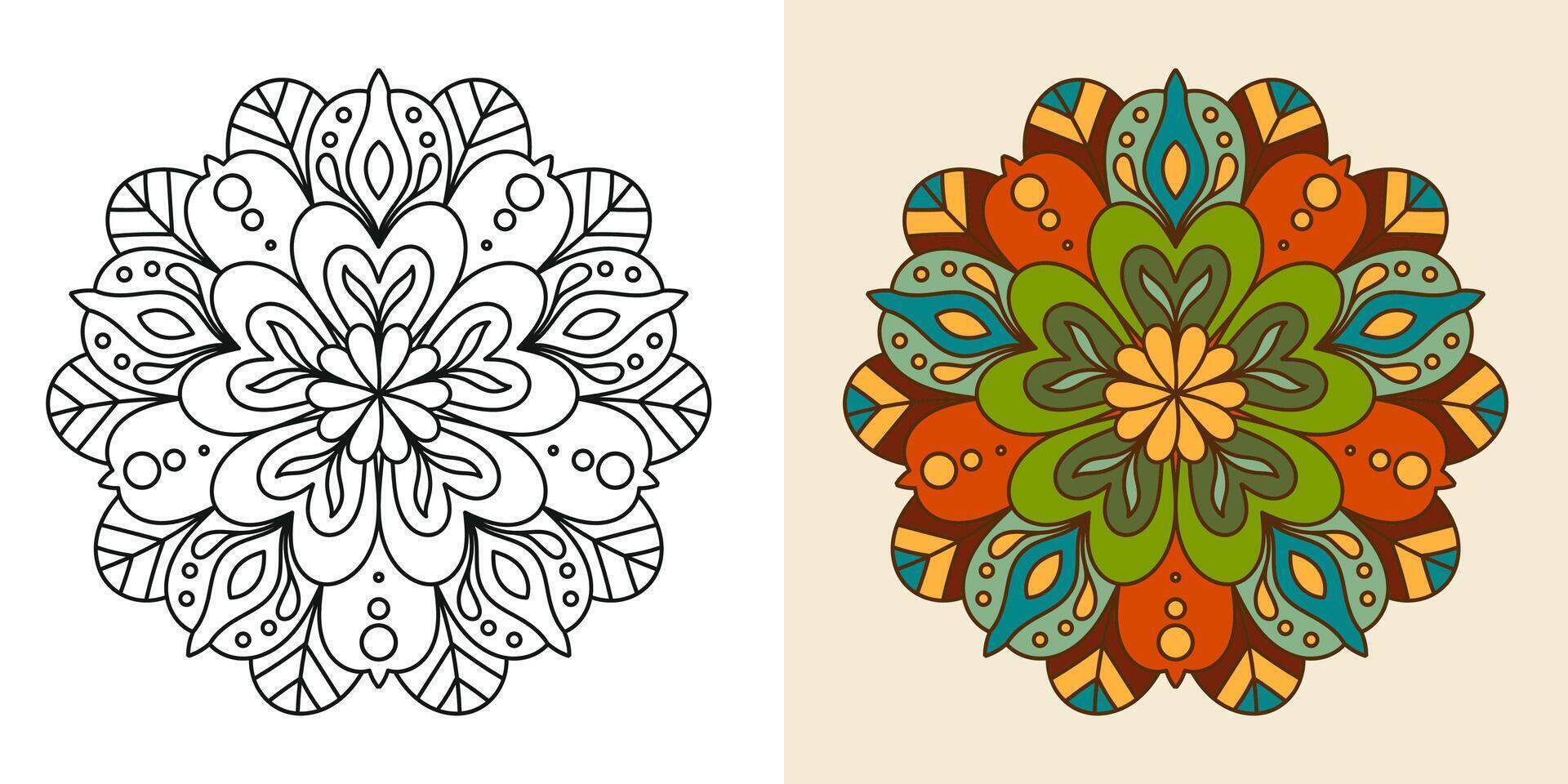 Creative colorful mandala, simple outline design perfect for relaxing coloring book, stickers, patterns, yoga, planners, calendars. Bohemian mandala design vector