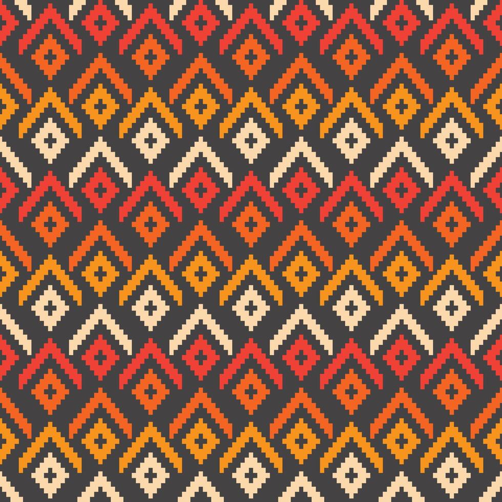 Fabric pattern geometric. Design of graphic pattern design by retro geometric fabric colorful ornament african print aztec cross-stitch cross carpet embroidered repeat on background. vector