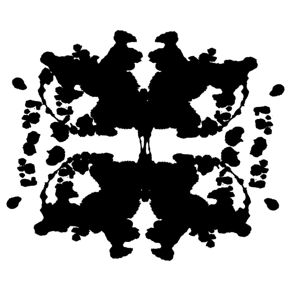 Rorschach black abstract splash. Ink symmetrical hand brushed design. Geometrical silhouette for psychological test. vector