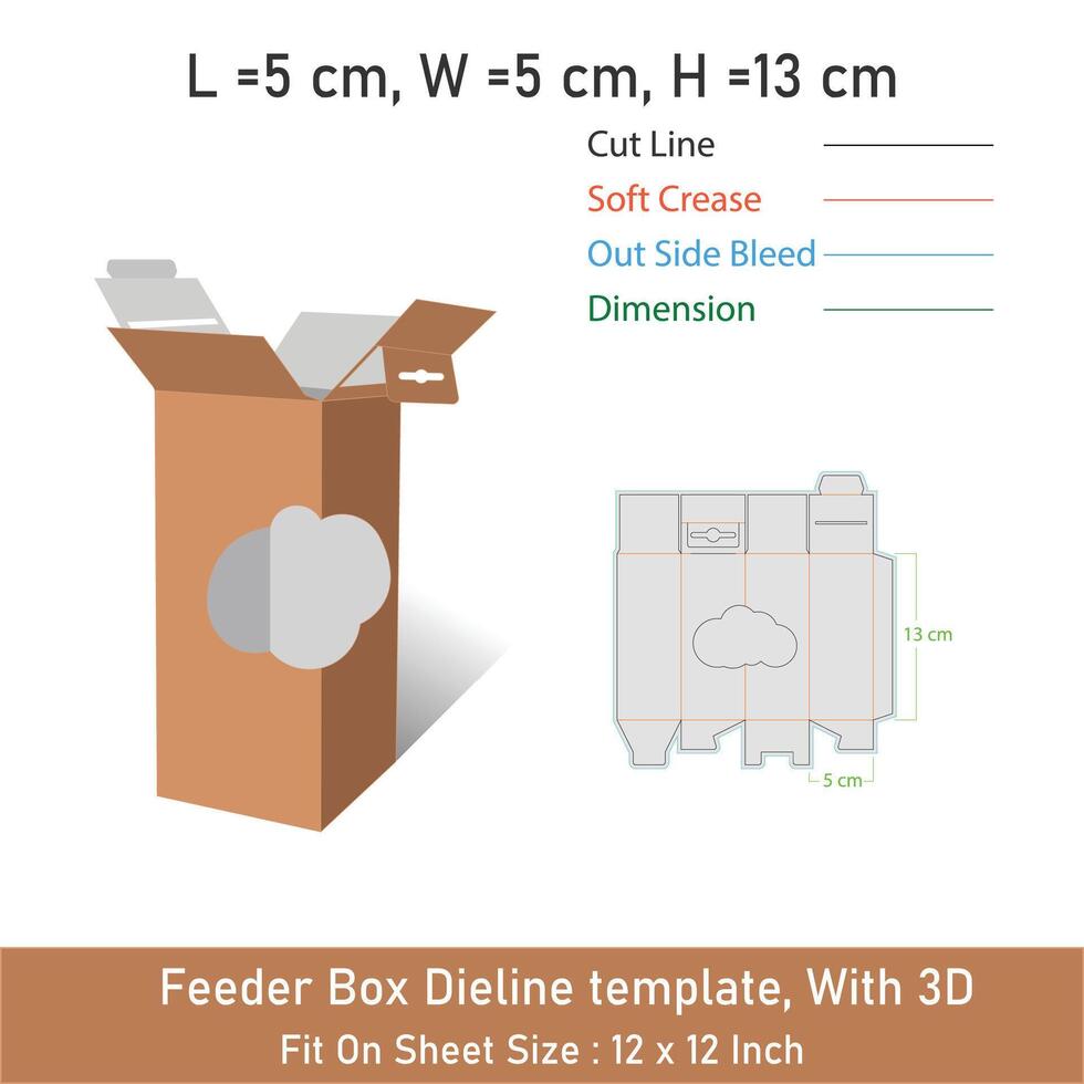 Feeder Box Dieline template, With 3D vector