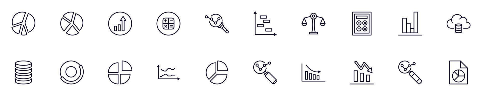 Business and analytics linear symbols pack. Outline symbol and editable stroke for apps, stores, shops, infographics vector