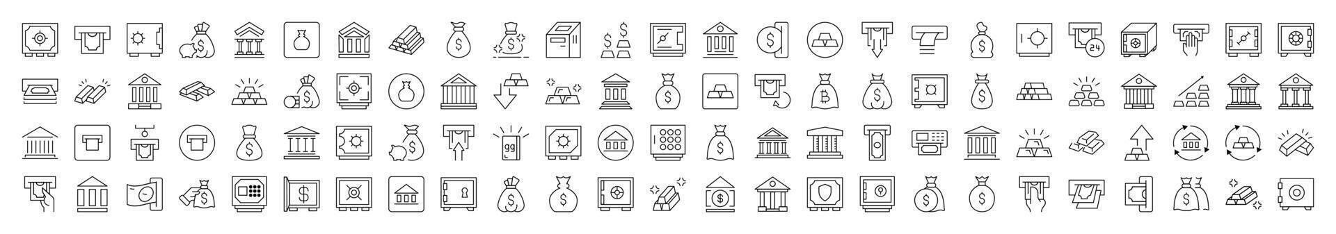 Gold, Bank, Money Bag Thin Icons Collection. Editable Stroke. Suitable for Web Sites, Books, Cards, Apps vector
