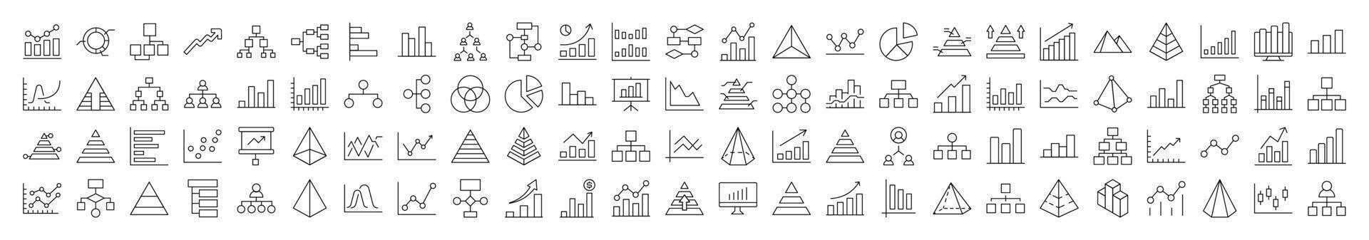 Pie Chart, Hierarchy, Pyramid Related Line Icons for Web Sites, Books, Cards, Apps. Editable Stroke. Suitable for Web Sites, Books, Cards, Apps vector