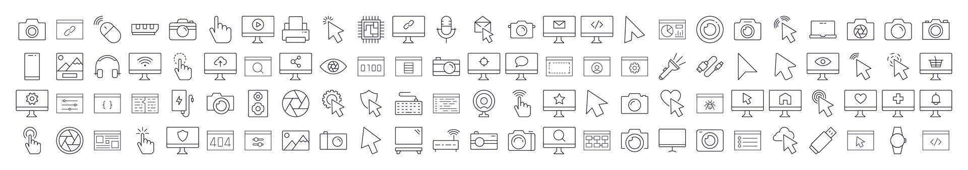 Internet and Computer Interface Simple Isolated Line Icons Collection. Editable Stroke. Suitable for Web Sites, Books, Cards, Apps vector