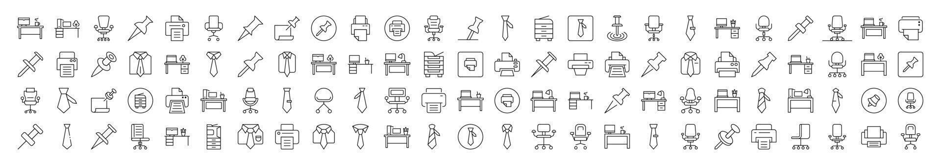 Office Thin Line Icon Set. Editable Stroke. Suitable for Banners, Cards, Social Networks, Apps vector