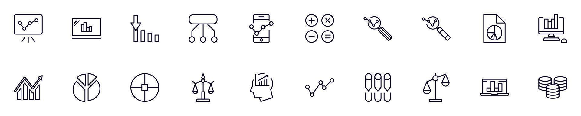 Collections of line icons of business and analytics. Simple linear illustration that perfect for web banners, social networks, articles, infographics vector