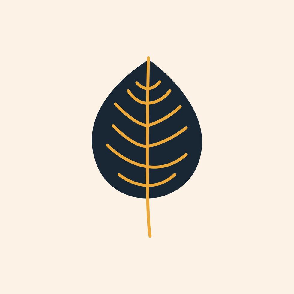 Black Leaf with Orange Veins Vivid Flat Image. Perfect for different cards, textile, web sites, apps vector
