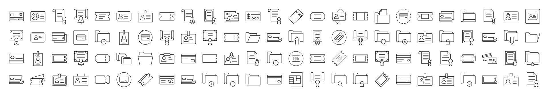 Documents Line Icon Set. Contains Icons of Documents, Cards, Awards, Folders, Badges that Can Be Used for Design of Cards, Posts, Apps, Web Sites vector