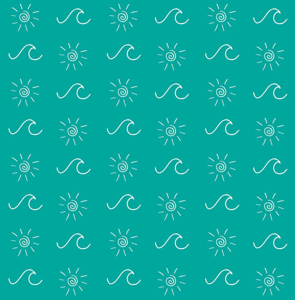 Seamless pattern of sketch sun and wave vector