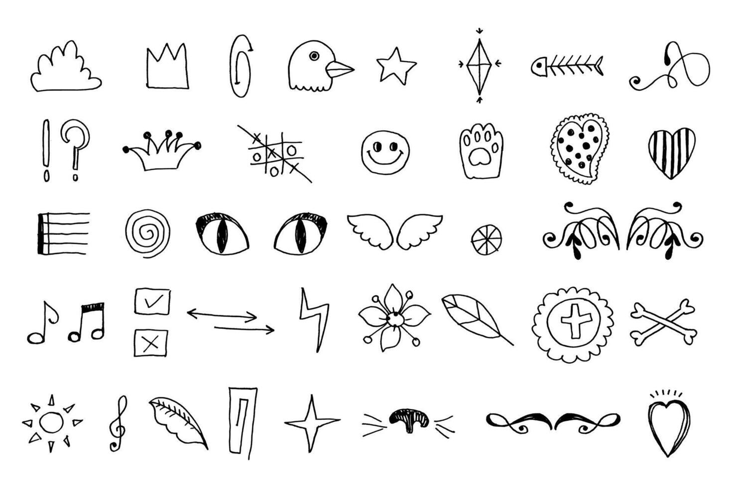 Hand drawn element collection, simple retro sketch decorations isolated on white background. vector
