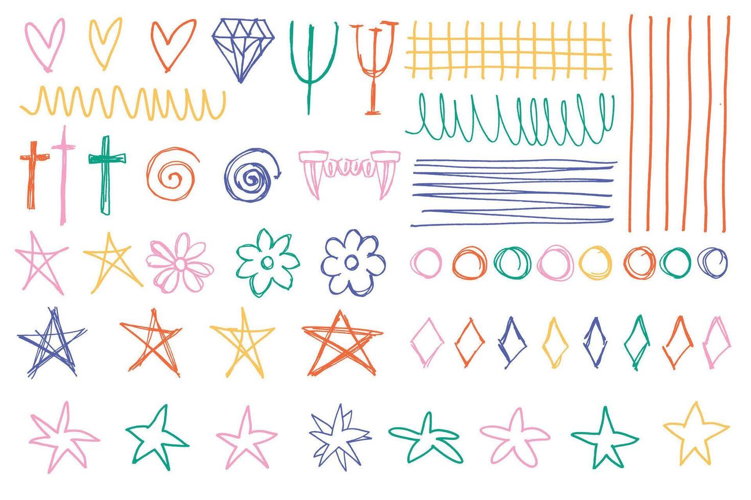 Hand draw colored elements. Decorative trendy collection of simple doodle icons. vector