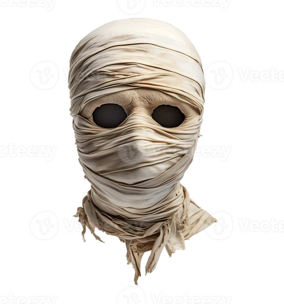 halloween mummy mask with wrapped bandages on isolated background png