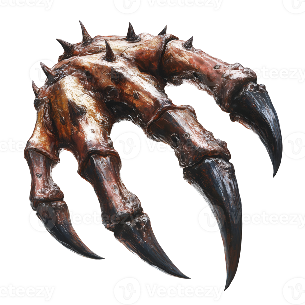 large menacing monster claw with sharp nails on isolated background png