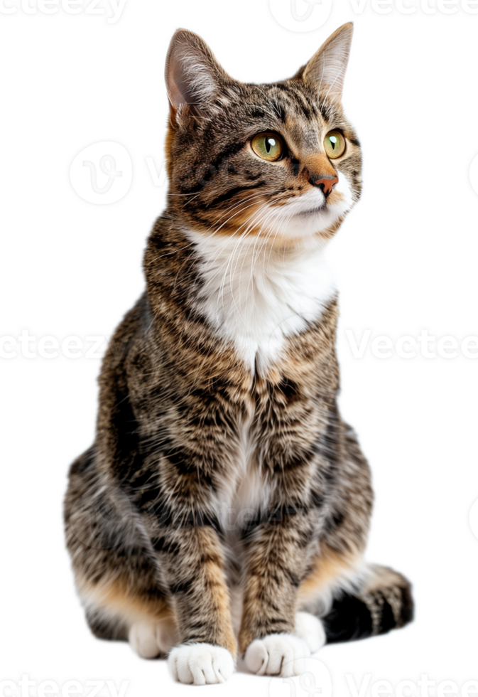 Tabby Cat Sitting on Transparent Background Looking Curious png
