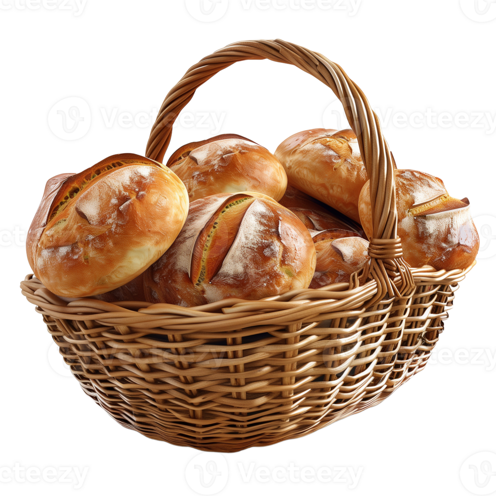 Freshly Baked Bread Rolls in a Rustic Wicker Basket png