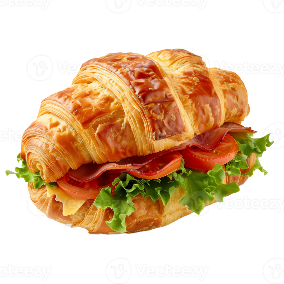 Delicious Savory Croissant Sandwich with Ham and Vegetables png