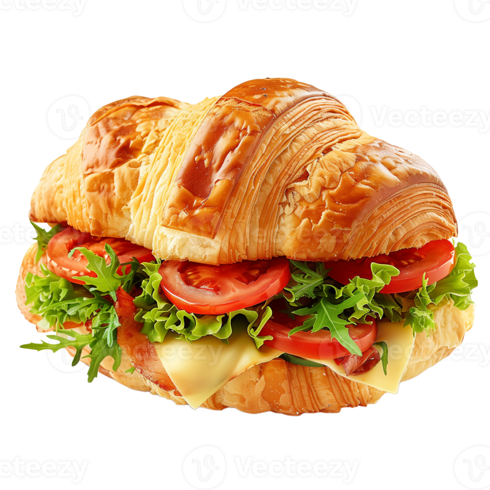 Delicious Fresh Croissant Sandwich Isolated on Transparent Background png