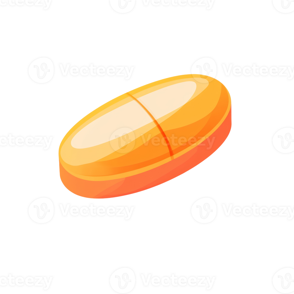 A single, orange pill capsule with a white line down the center. png