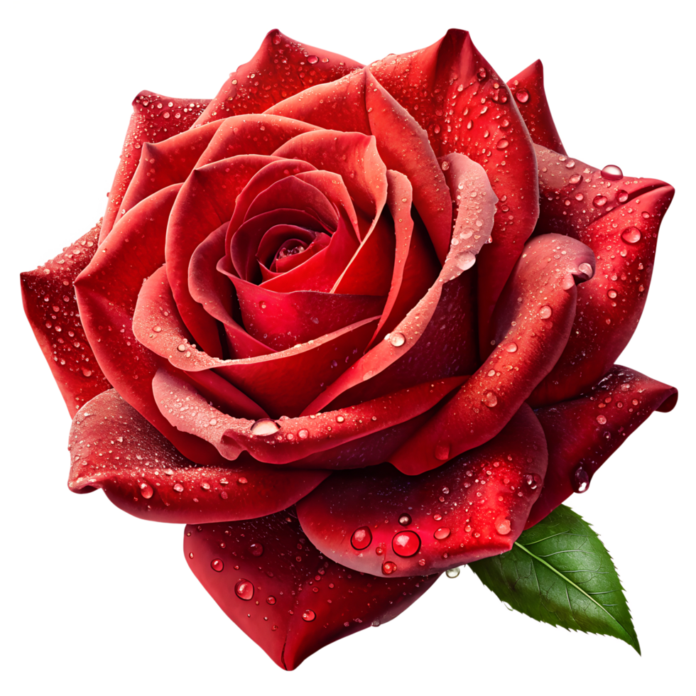 High-Resolution Red Rose with Dew Isolated on White png