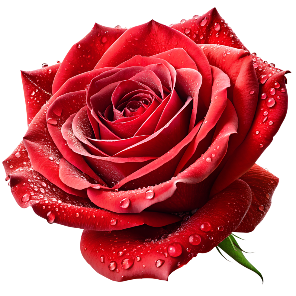 Gorgeous Red Rose with Dew on Transparent Background png