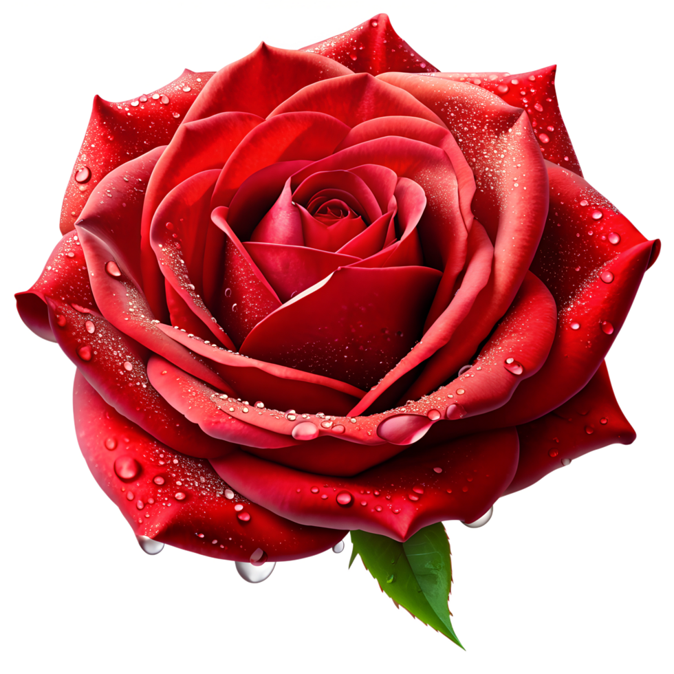 Elegant Red Rose with Dew on Transparent Background png